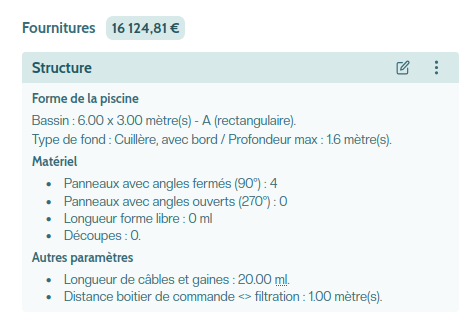 Résumé des paramètres de la structure